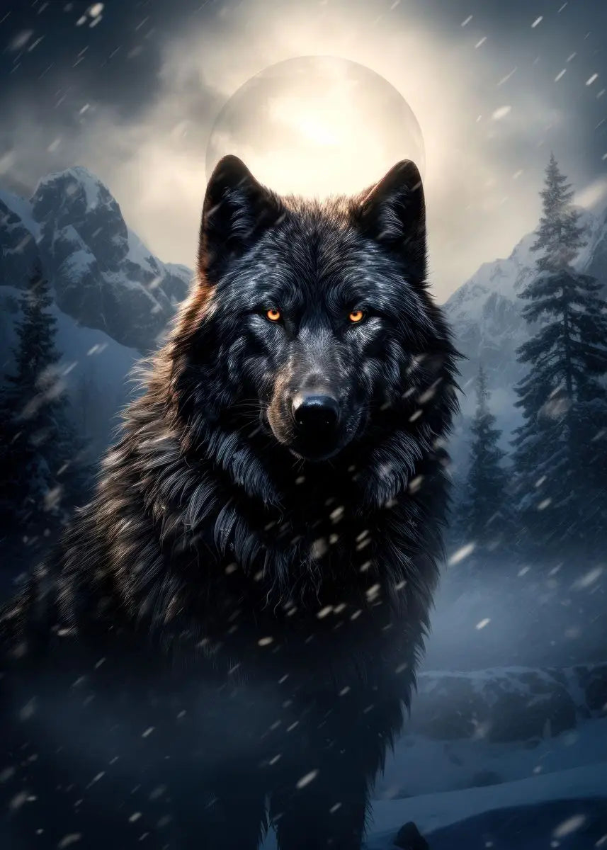 "Stunning Black Wolf Canvas Art"