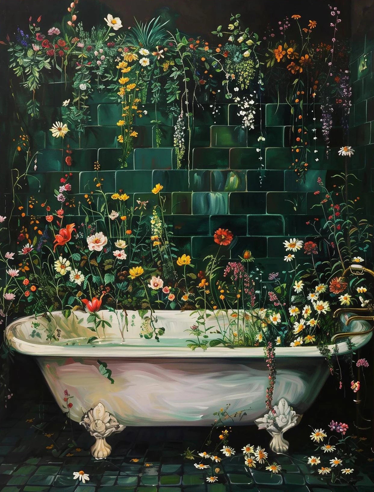 "Dark Woman Bathroom Plant Art"