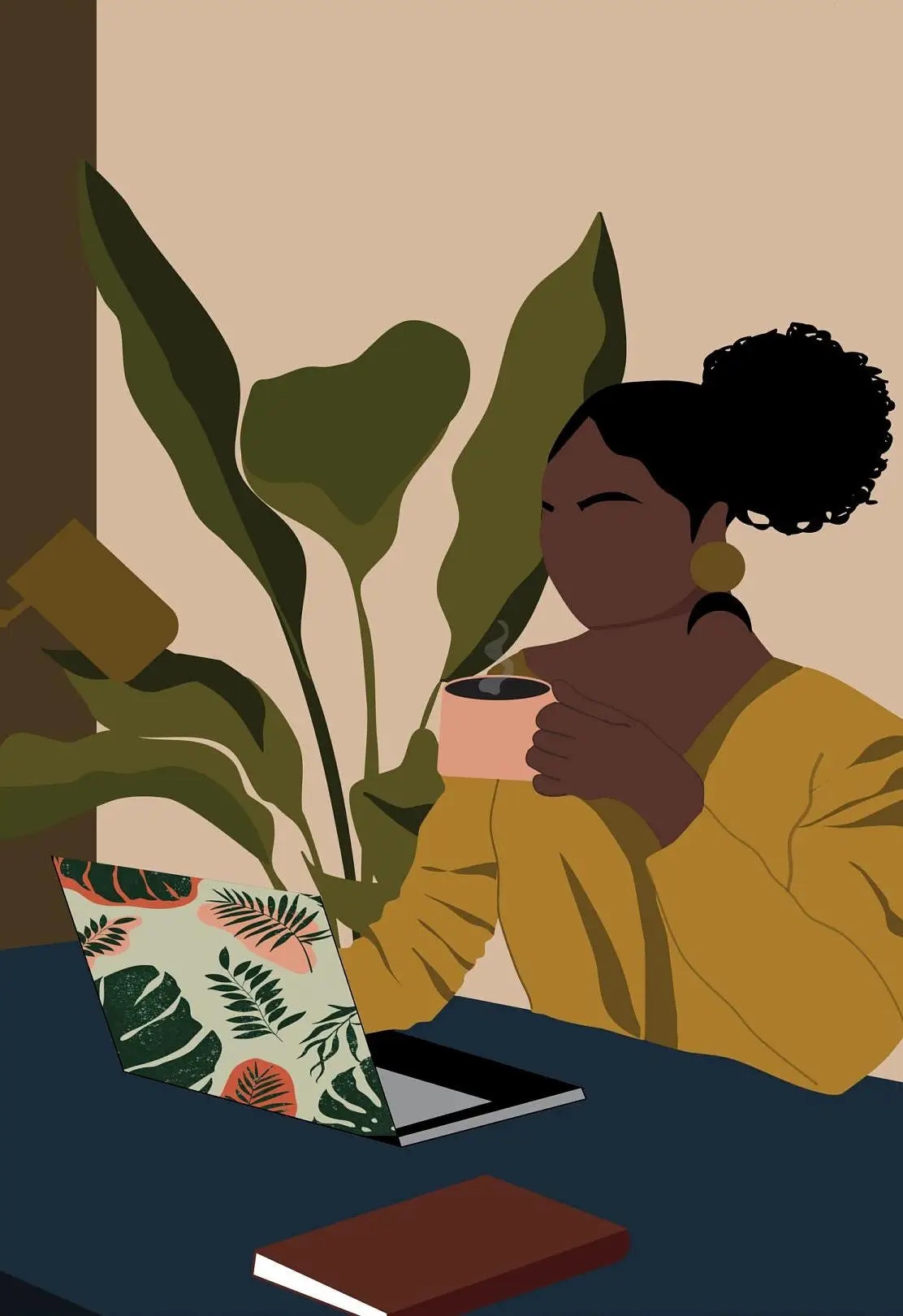"Boho Minimalist Black Woman Art"
