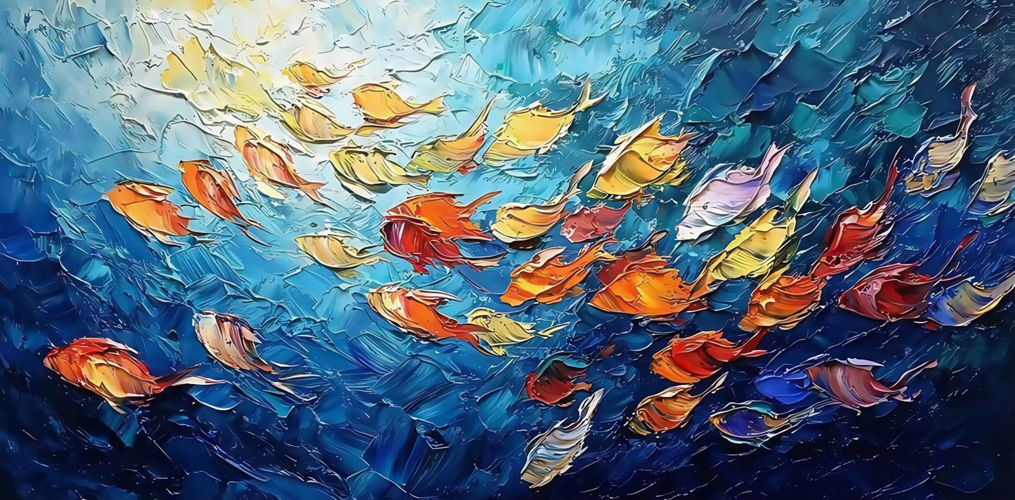 "Blue Fish School Canvas Art"