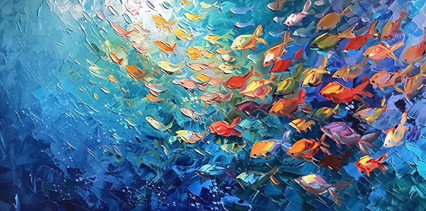 "Blue Fish School Canvas Art"