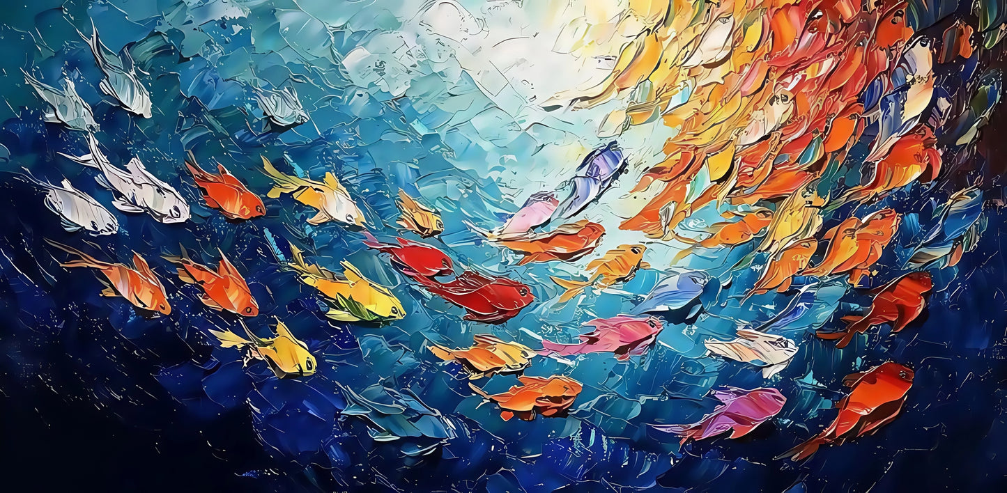"Blue Fish School Canvas Art"