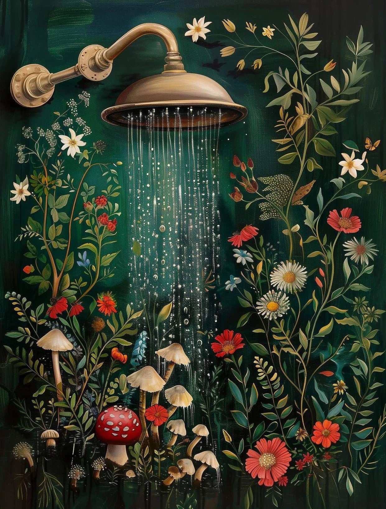 "Dark Woman Bathroom Plant Art"