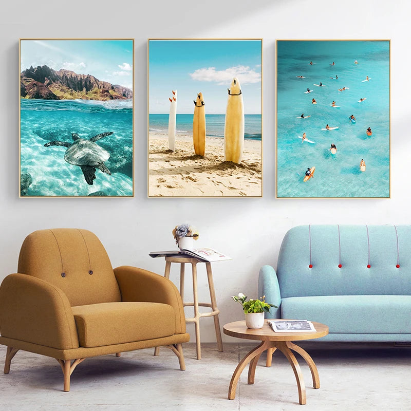 "Summer Beach Surfing Canvas Art"