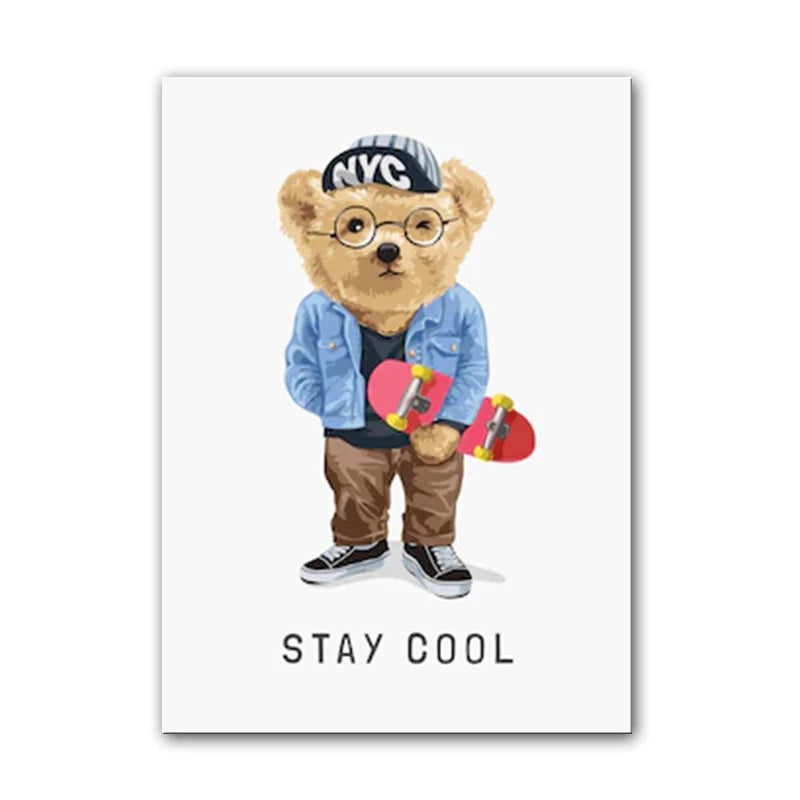 "Whimsical Bear Skateboard Wall Art"