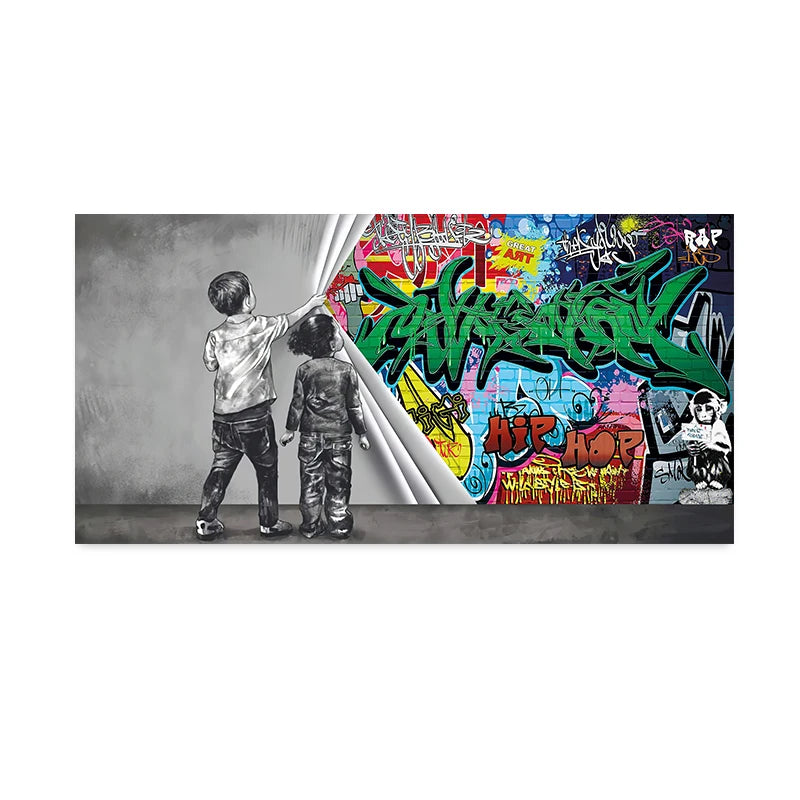"Playful Banksy Kids Canvas Art"