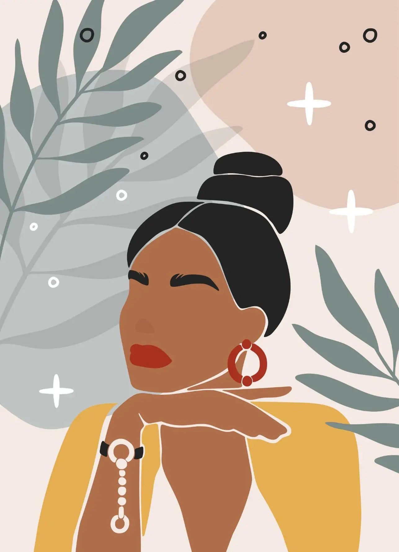 "Boho Minimalist Black Woman Art"