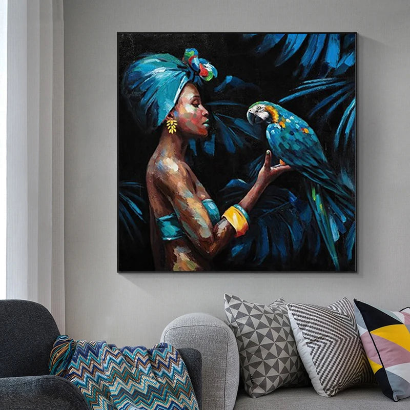 "Hand-Painted African Girls Canvas Art"