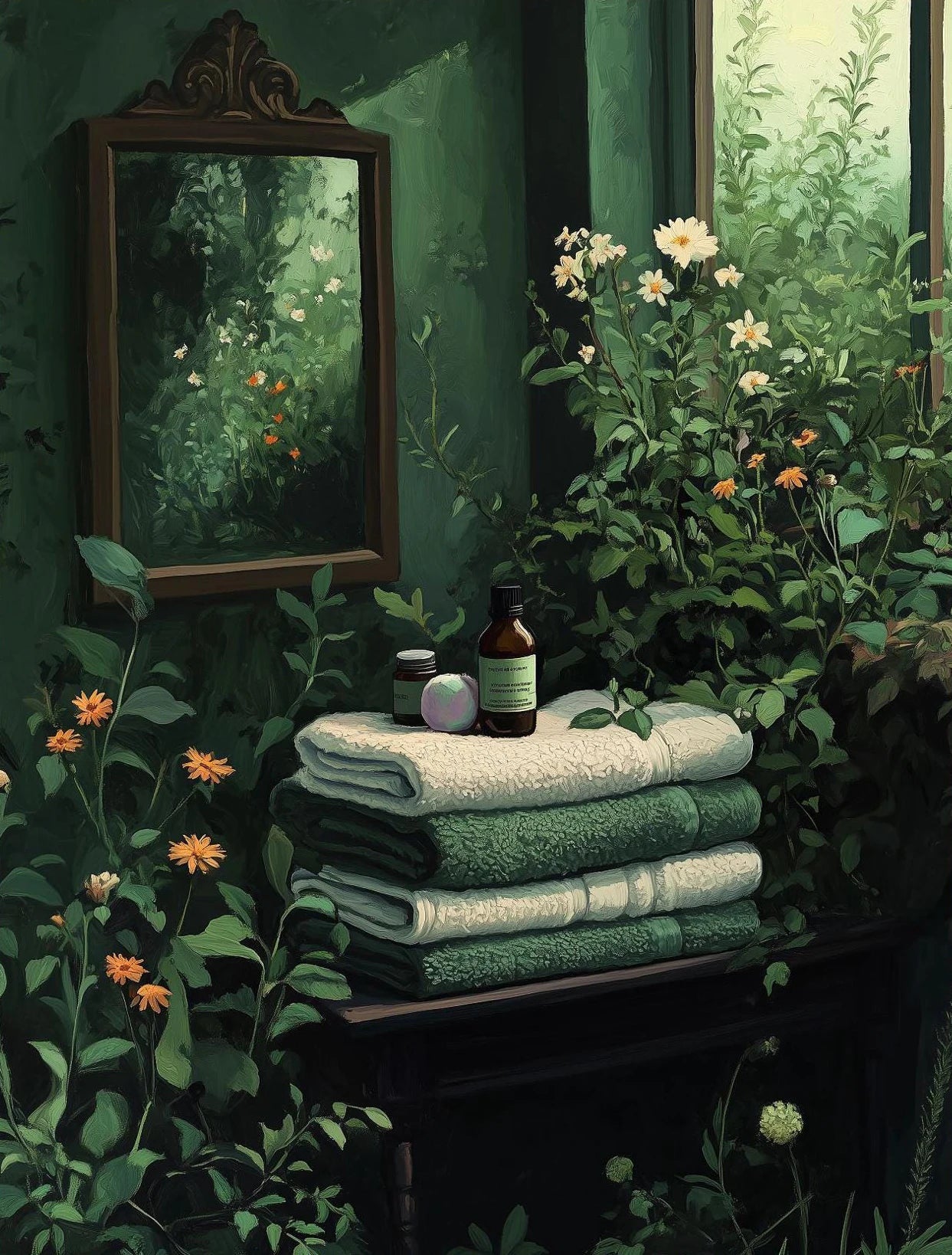 "Dark Woman Bathroom Plant Art"