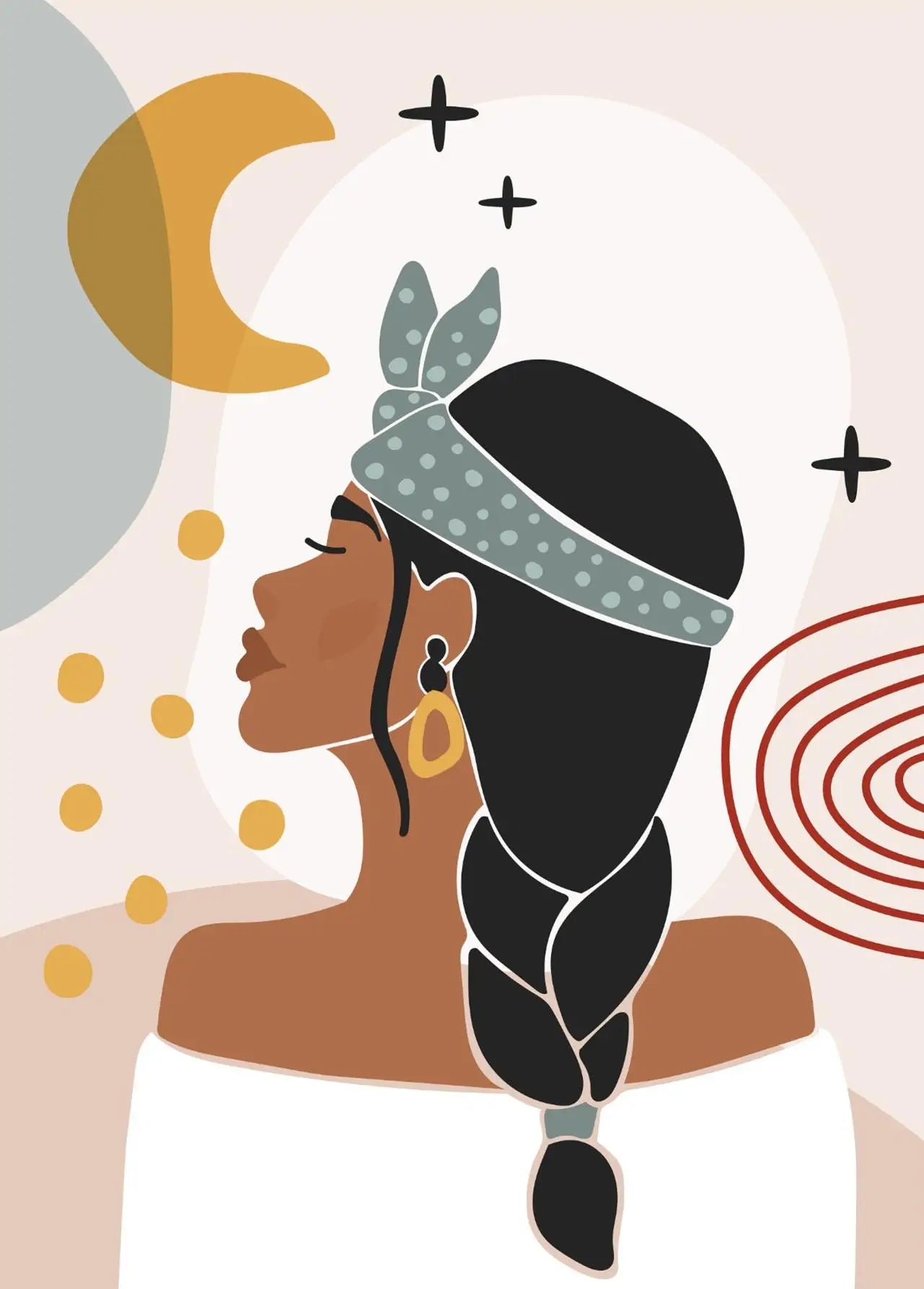 "Boho Minimalist Black Woman Art"