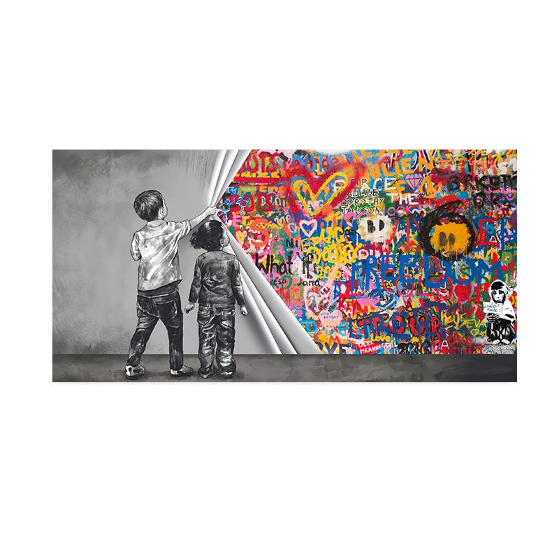 "Playful Banksy Kids Canvas Art"