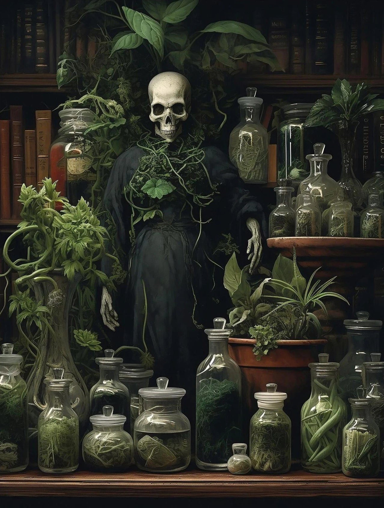 "Dark Woman Bathroom Plant Art"