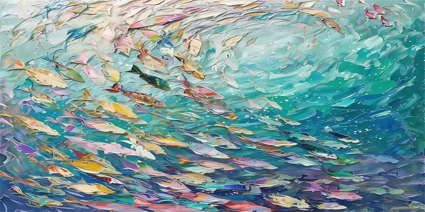 "Blue Fish School Canvas Art"