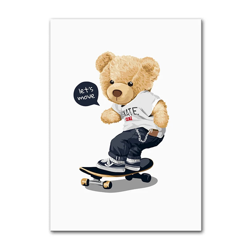 "Whimsical Bear Skateboard Wall Art"