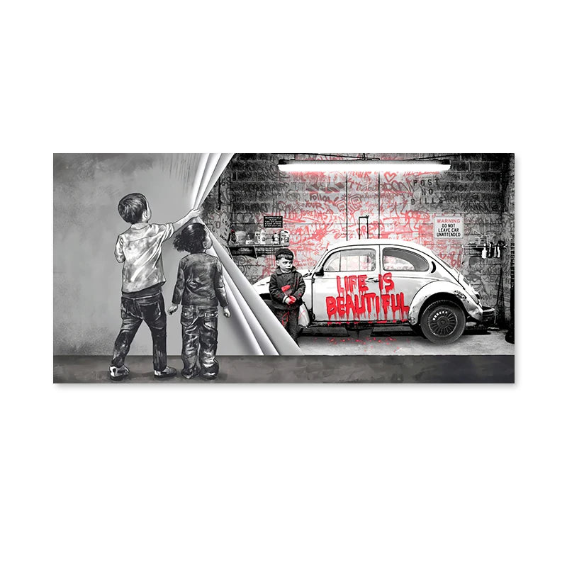 "Playful Banksy Kids Canvas Art"