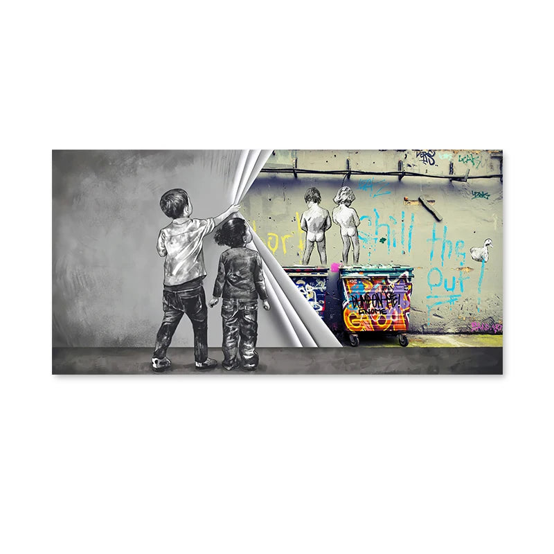 "Playful Banksy Kids Canvas Art"
