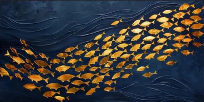 "Blue Fish School Canvas Art"