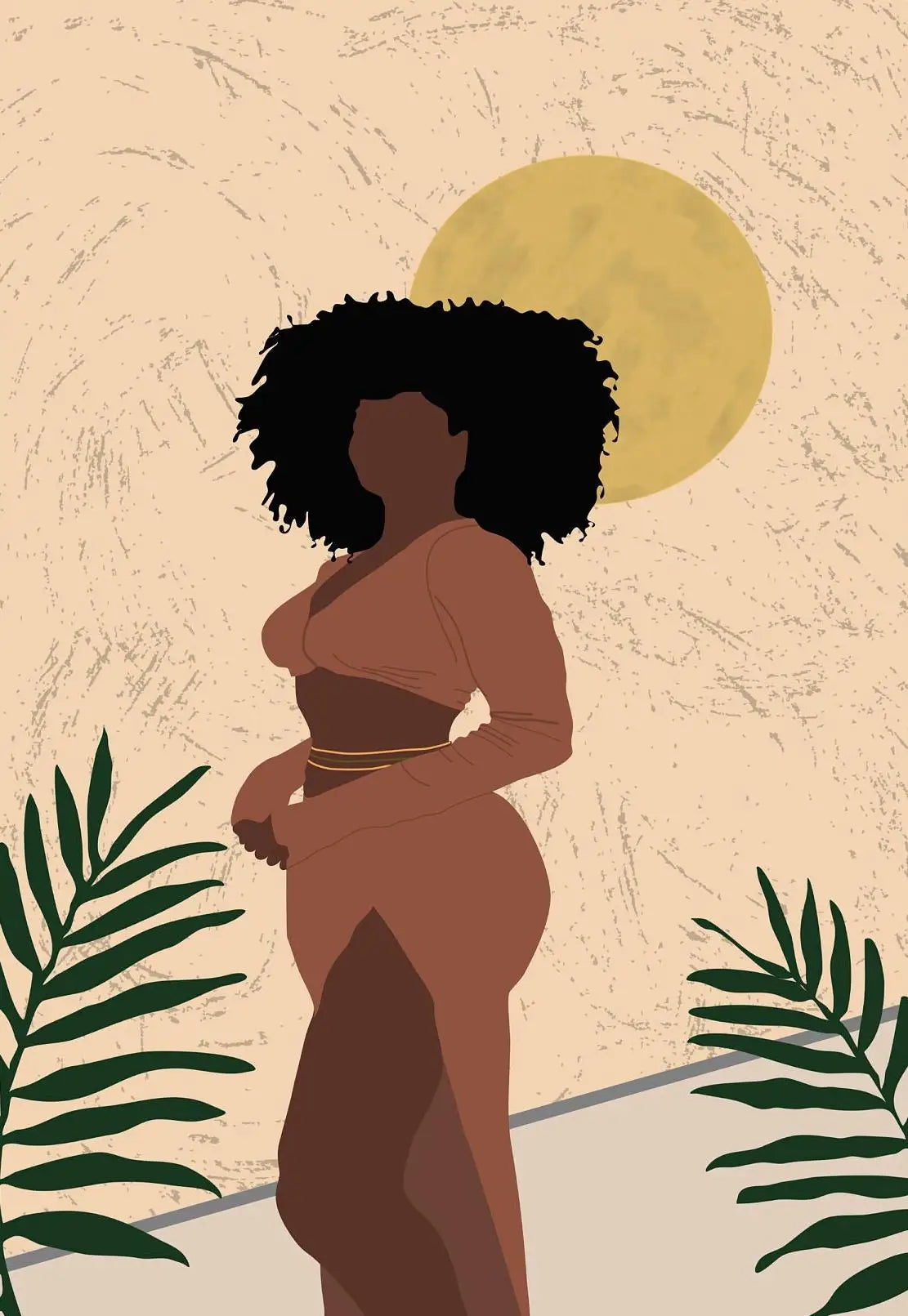 "Boho Minimalist Black Woman Art"