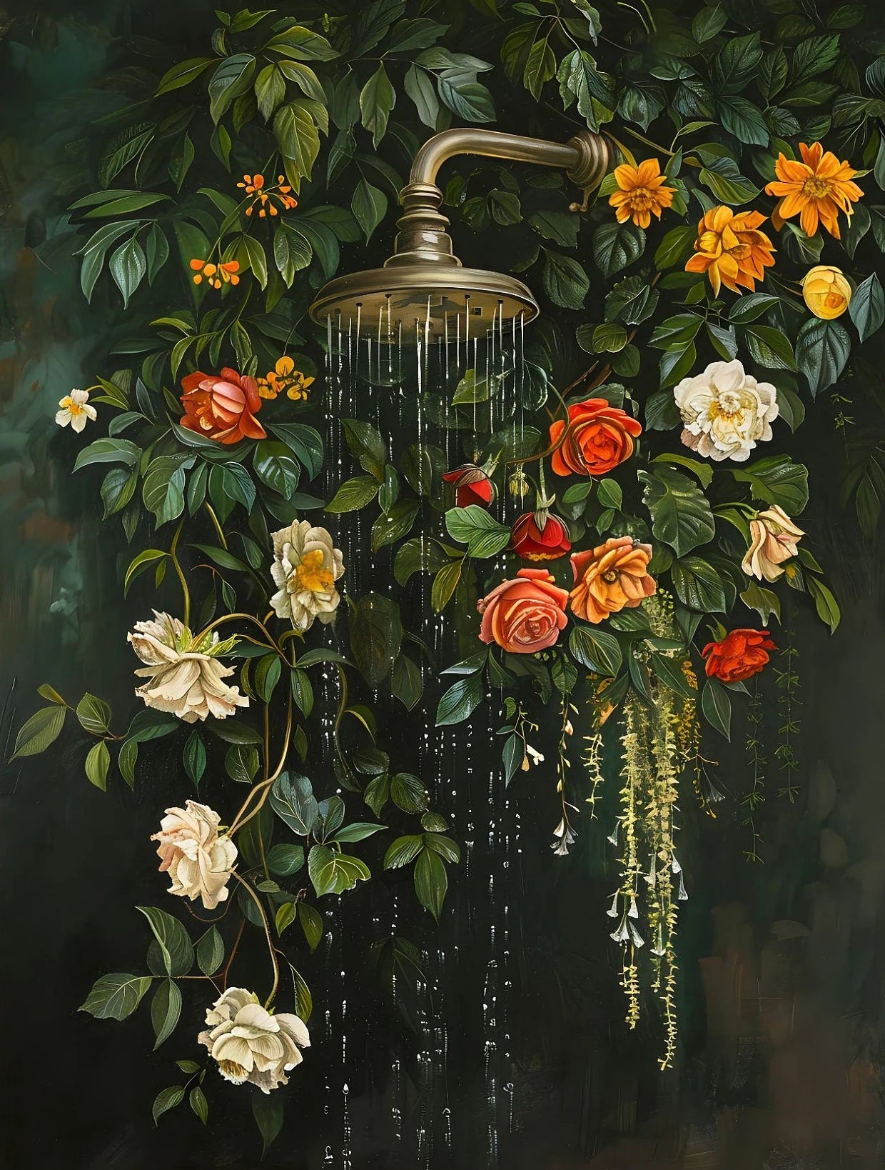 "Dark Woman Bathroom Plant Art"