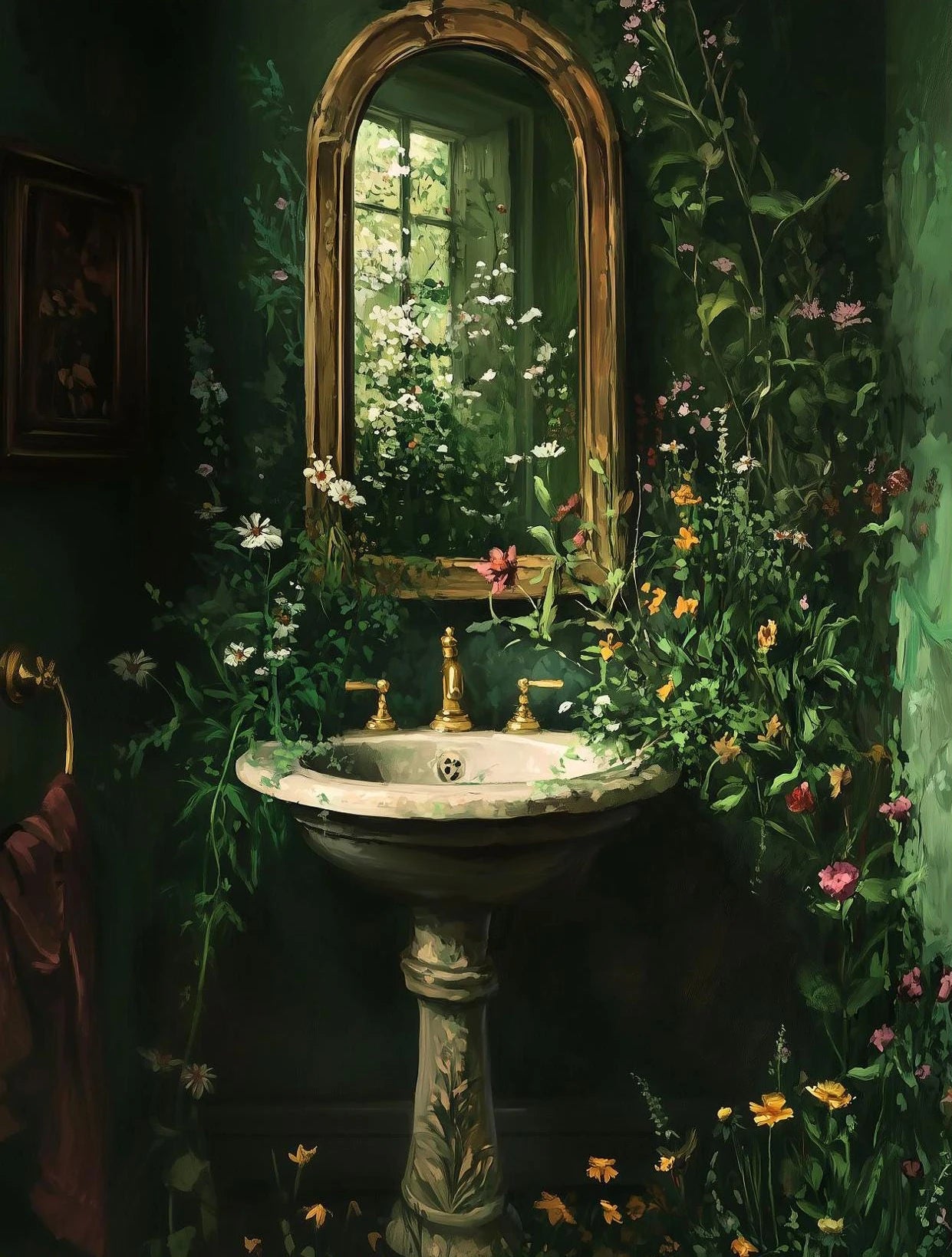 "Dark Woman Bathroom Plant Art"