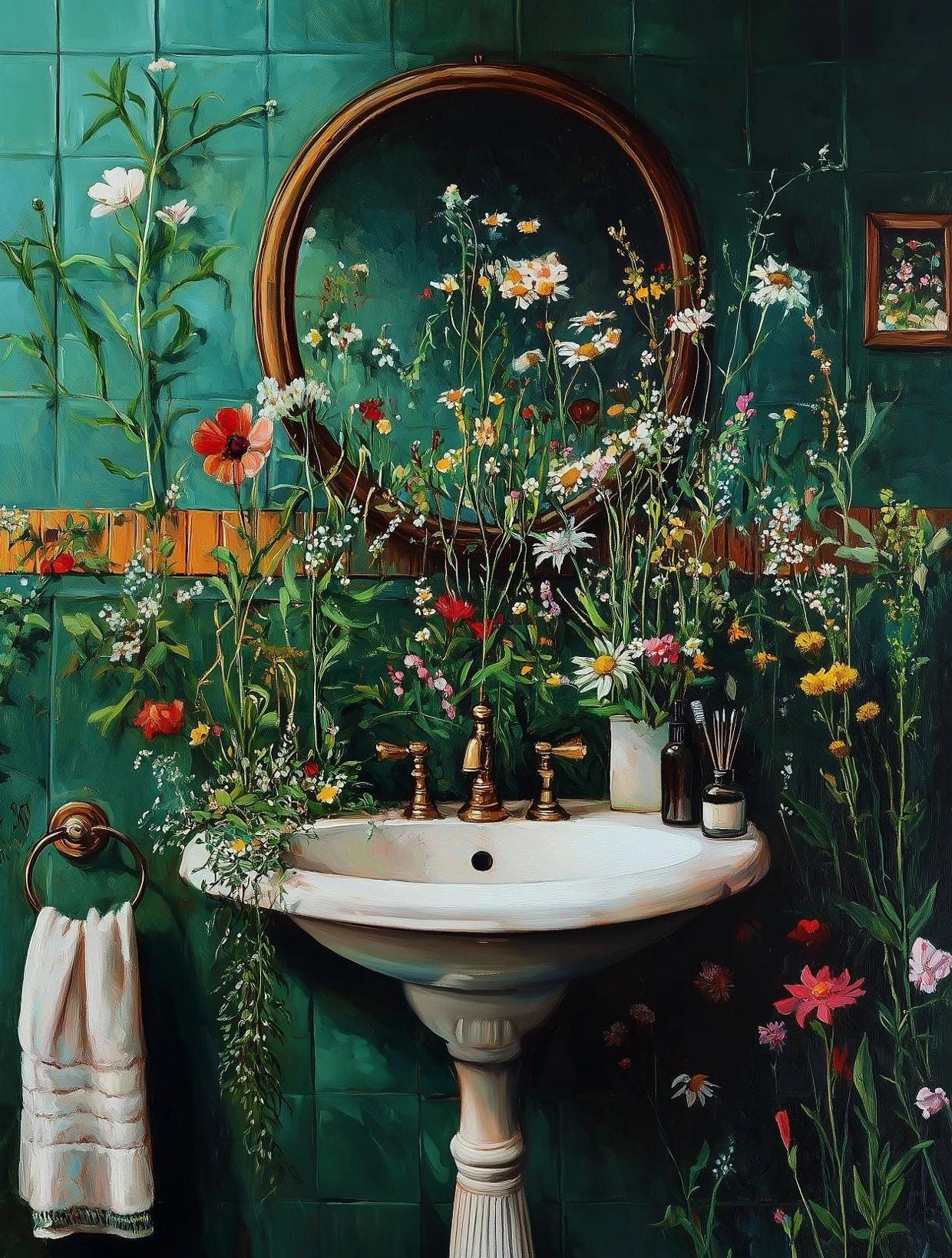 "Dark Woman Bathroom Plant Art"