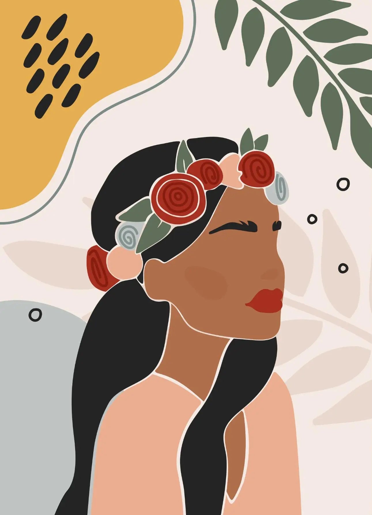 "Boho Minimalist Black Woman Art"