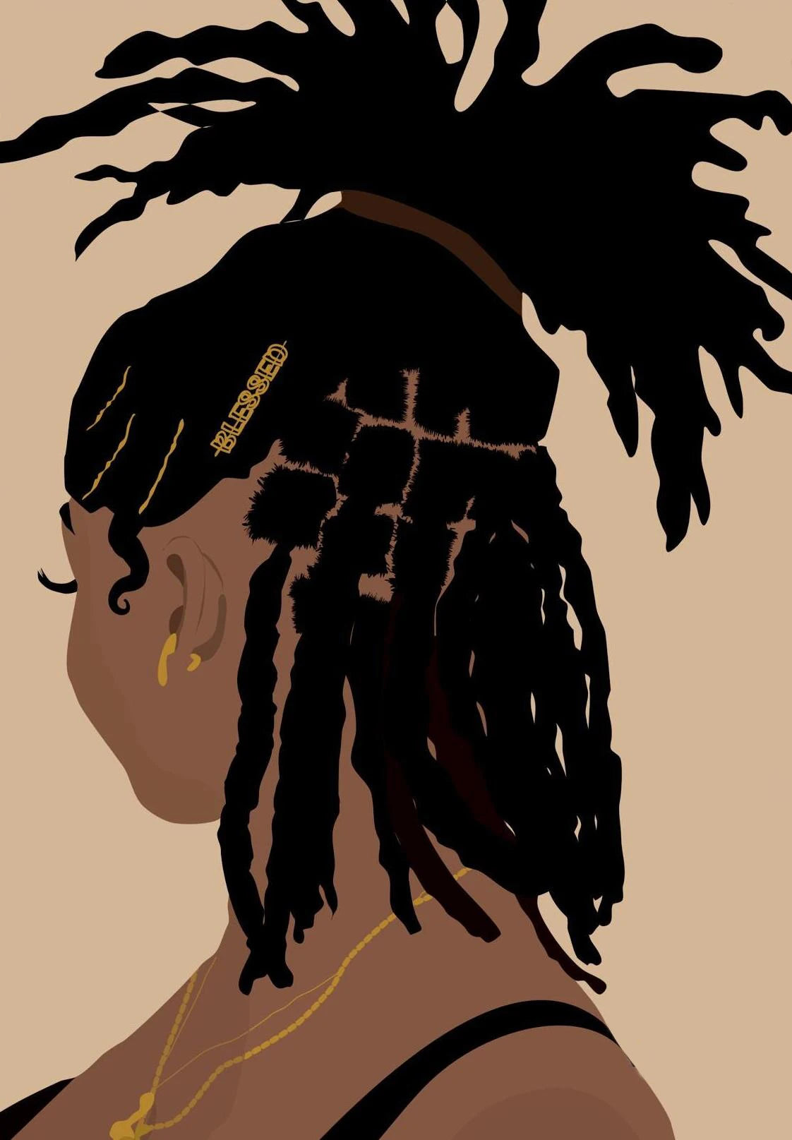 "Boho Minimalist Black Woman Art"