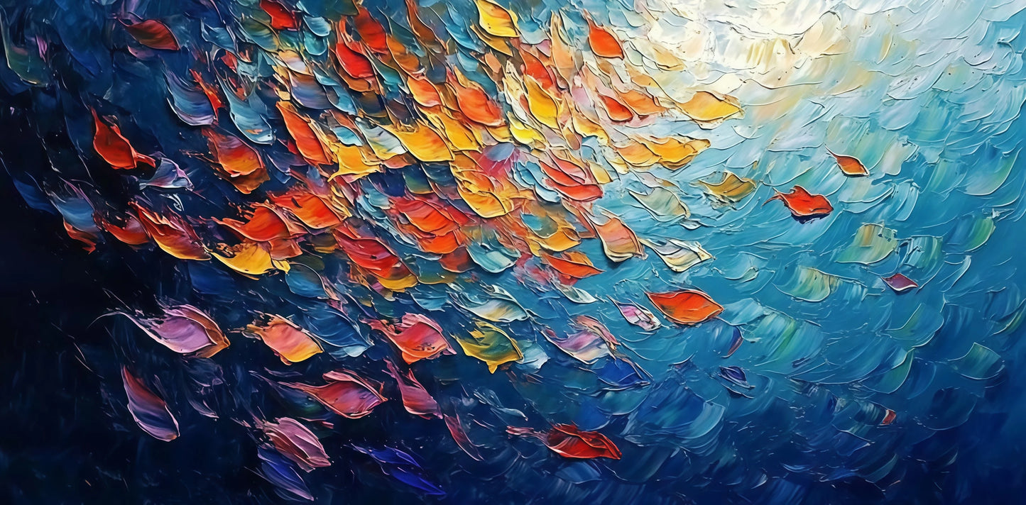 "Blue Fish School Canvas Art"