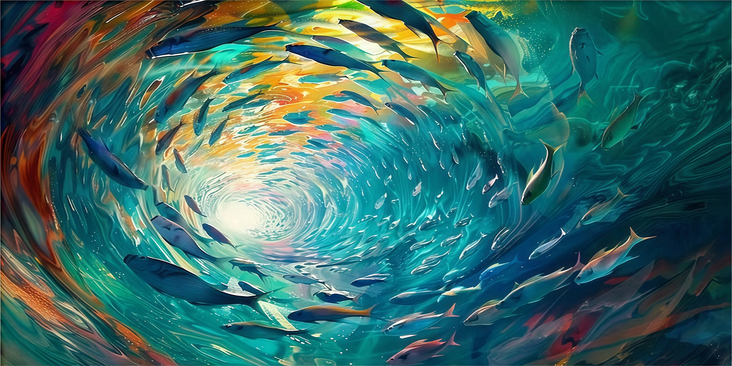 "Blue Fish School Canvas Art"