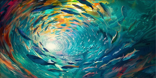 "Blue Fish School Canvas Art"