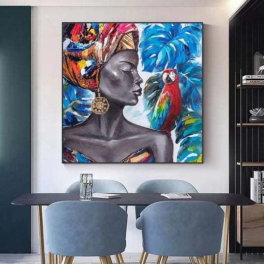 "Hand-Painted African Girls Canvas Art"