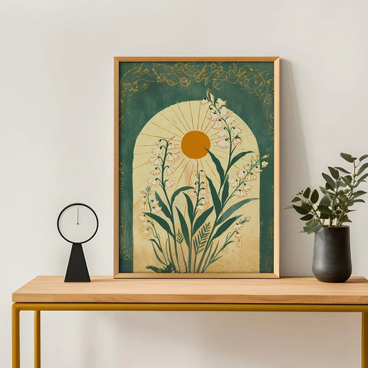 Boho Emerald Green Flower Art