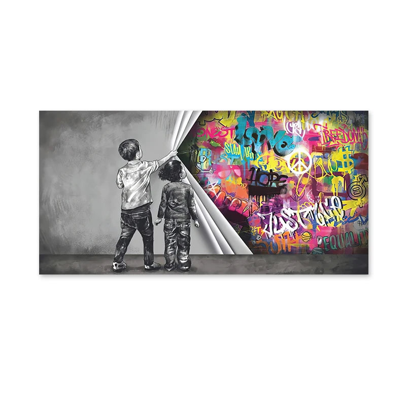 "Playful Banksy Kids Canvas Art"