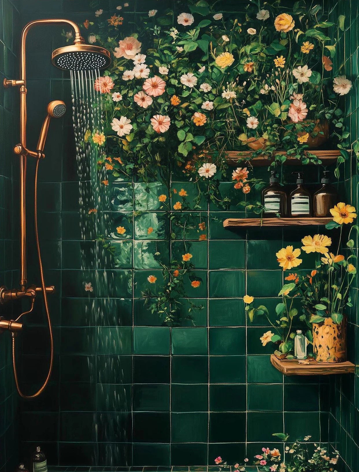 "Dark Woman Bathroom Plant Art"