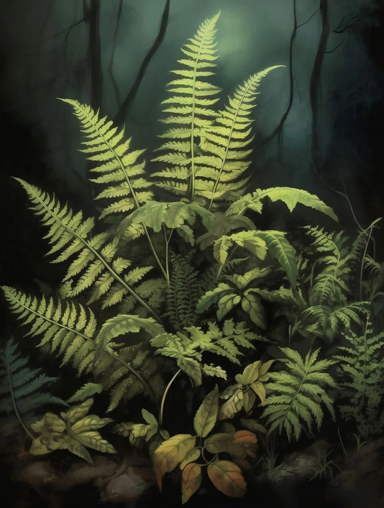 "Dark Woman Bathroom Plant Art"