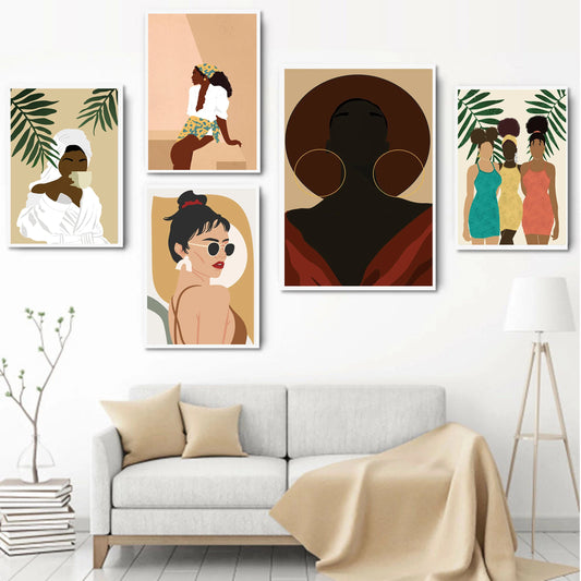 "Boho Minimalist Black Woman Art"