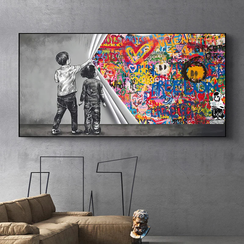 "Playful Banksy Kids Canvas Art"